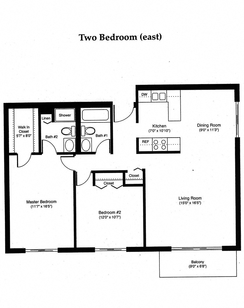 Floor plan for 2 beds, 2 baths, 1196 sqft